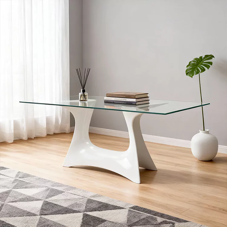 FRP Dining Set with Sculptural Base and Glass Top