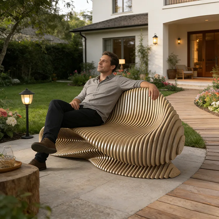 Parametric Wave Wood Bench